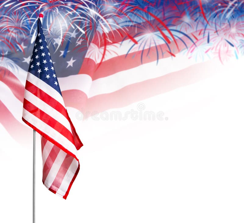 USA flag with fireworks on white background royalty free stock photo USA flag with fireworks on white background royalty free stock photo