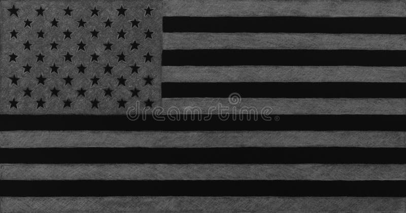 USA flag, hand-drawn with a pencil. Black and grey inverted dark background, wallpaper or backdrop. Handmade Stars and Stripes.