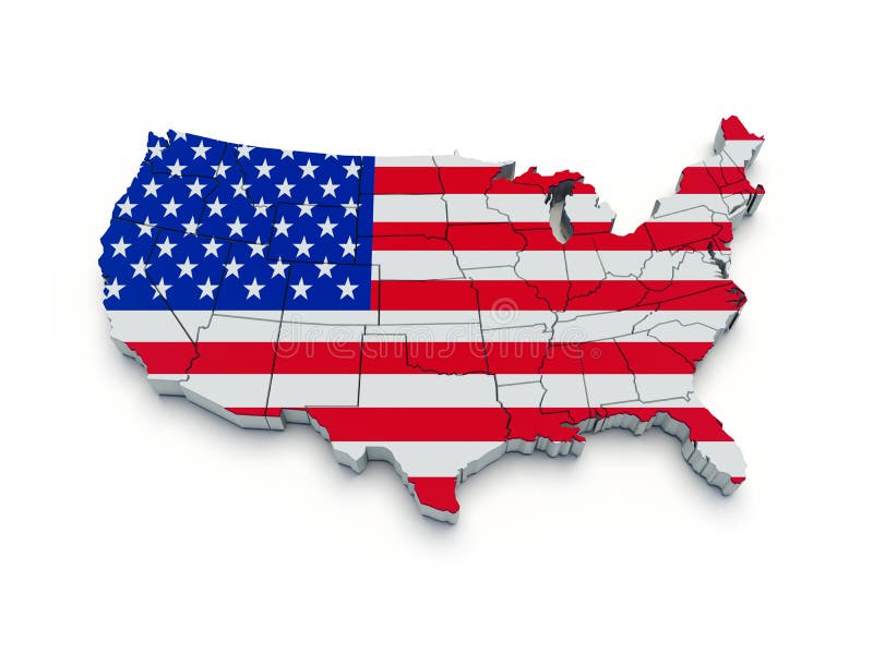 USA flag map. 3D stock illustration