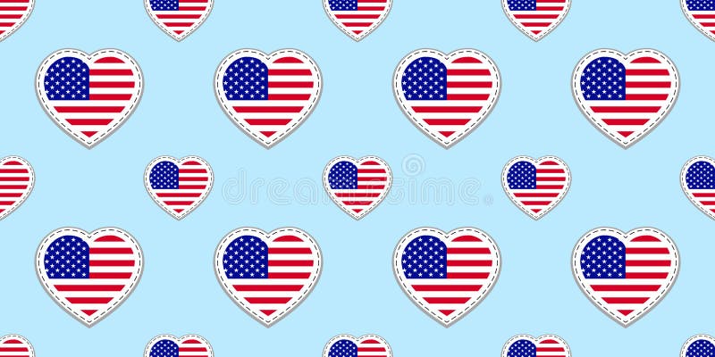 USA flag seamless pattern. Vector The United States of America flags stikers. Love hearts symbols. Background for american english stock illustration USA flag seamless pattern. Vector The United States of America flags stikers. Love hearts symbols. Background for american english stock illustration