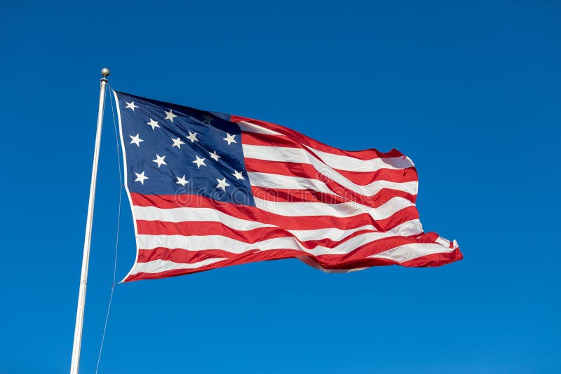 USA Flag Waving in Blue Background. American Wave Flag Stock Image