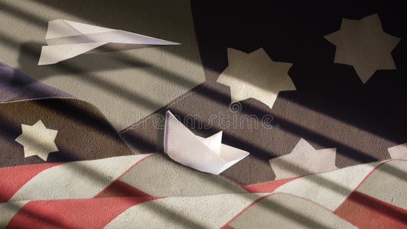 USA-Flagge bewegt Papierboot und Flugzeug wellenartig stockfotos USA-Flagge bewegt Papierboot und Flugzeug wellenartig stockfotos