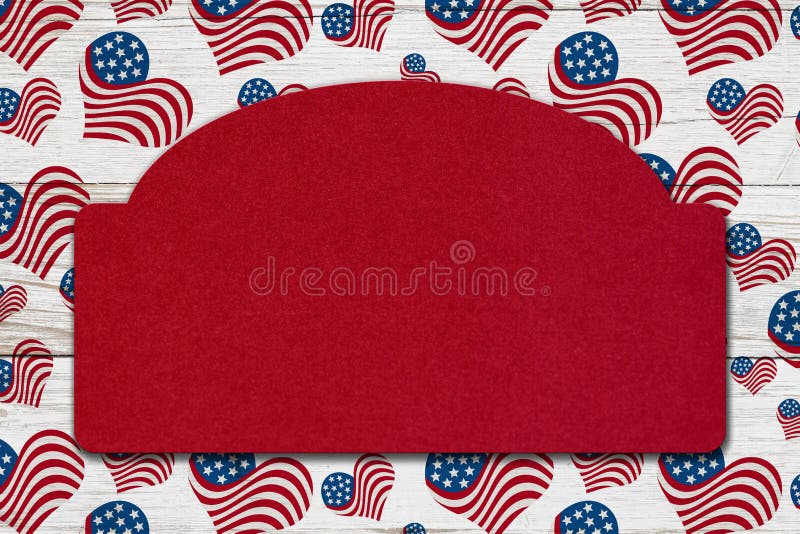 USA frame with illustration red, white and blue USA heart stars