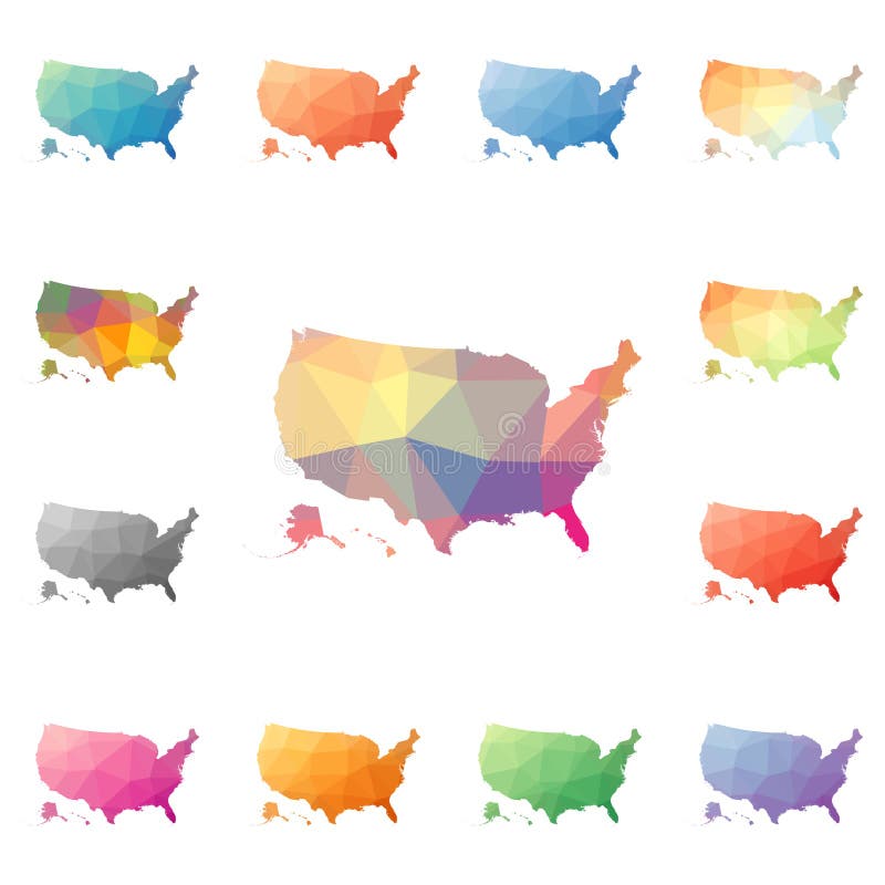 USA Geometric Polygonal, Mosaic Style Maps. Stock Vector - Illustration ...