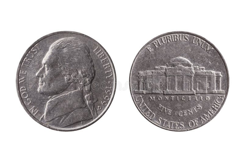 USA grosza nikla przyrodnia moneta 25 centów z portreta wizerunkiem Thomas Jefferson zdjęcia royalty free USA grosza nikla przyrodnia moneta 25 centów z portreta wizerunkiem Thomas Jefferson zdjęcia royalty free