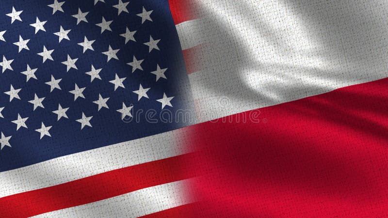 Usa i Polska połówki Realistyczne flaga Wpólnie