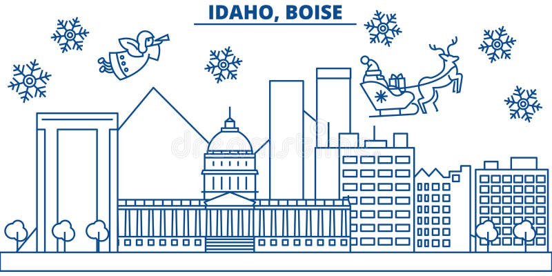 USA, Idaho , Boise winter city skyline. Merry Christmas and Happy New Year decorated banner. Winter greeting card with stock illustration USA, Idaho , Boise winter city skyline. Merry Christmas and Happy New Year decorated banner. Winter greeting card with stock illustration