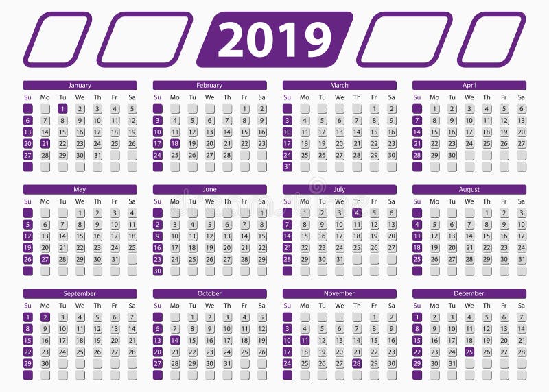 USA kalender 2019 med officiella ferier, 5x7 in royaltyfri illustrationer USA kalender 2019 med officiella ferier, 5x7 in royaltyfri illustrationer