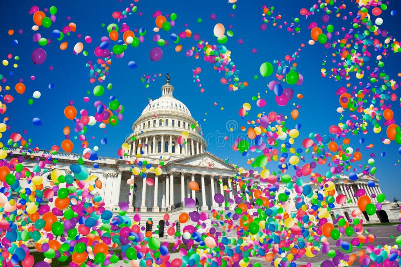 USA-Kapitol in den Washington- und Farbluftballonen stockfotografie USA-Kapitol in den Washington- und Farbluftballonen stockfotografie