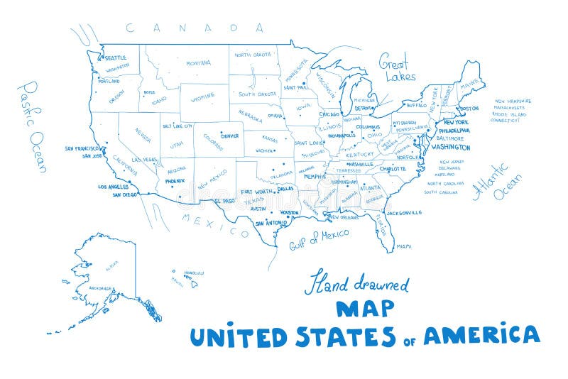 USA-Kartenvektor Hand drawned Vektorillustration von den Vereinigten Staaten von Amerika zeichnen auf vektor abbildung USA-Kartenvektor Hand drawned Vektorillustration von den Vereinigten Staaten von Amerika zeichnen auf vektor abbildung