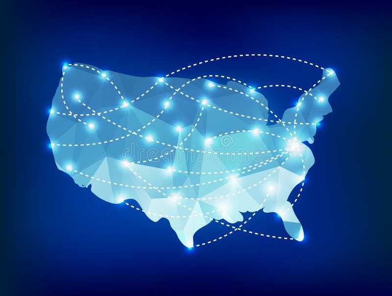 USA-Landkarte polygonal mit Scheinwerferlichtplätzen stock abbildung USA-Landkarte polygonal mit Scheinwerferlichtplätzen stock abbildung
