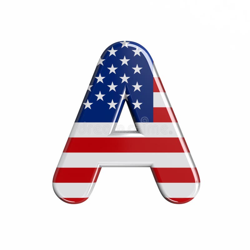 Letter D stars and stripes american flag lettering font. 3D