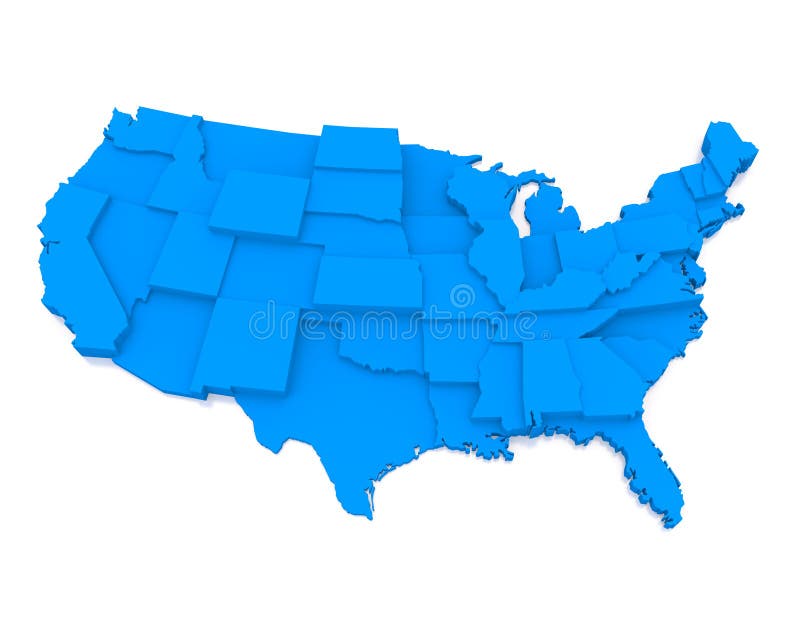 3d illustrated map of North American with different height states, white background. 3d illustrated map of North American with different height states, white background.