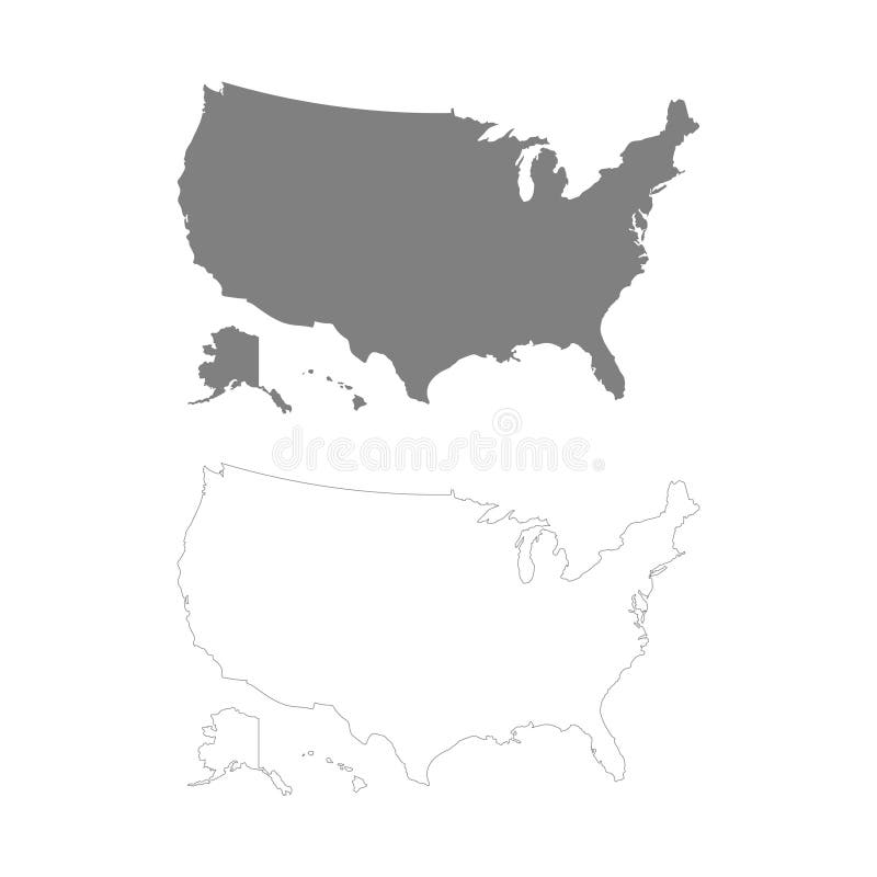 Usa Map Outline On White Isolated Background Vector Illustration An