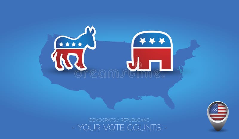 USA map with Republicans and Democrats symbol vector illustration