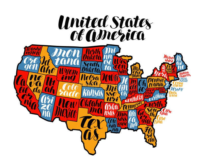 USA map country, United States of America. Lettering vector illustration on white background. USA map country, United States of America. Lettering vector illustration on white background