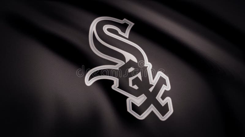 USA - NEW YORK, 12 August 2018: Waving flag with Chicago White Sox professional team logo. Close-up of waving flag with