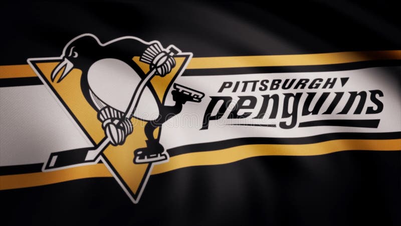 Waving flag with Pittsburgh Penguins NHL hockey team logo. Close-up of waving flag with Pittsburgh Penguins NHL hockey team logo, seamless loop. Editorial footage. Waving flag with Pittsburgh Penguins NHL hockey team logo. Close-up of waving flag with Pittsburgh Penguins NHL hockey team logo, seamless loop. Editorial footage.