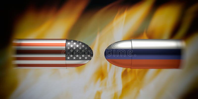 USA och Ryssland konfliktbegrepp Ryss och amerikanska flaggan på kulor, brandflammabakgrund stock illustrationer USA och Ryssland konfliktbegrepp Ryss och amerikanska flaggan på kulor, brandflammabakgrund stock illustrationer