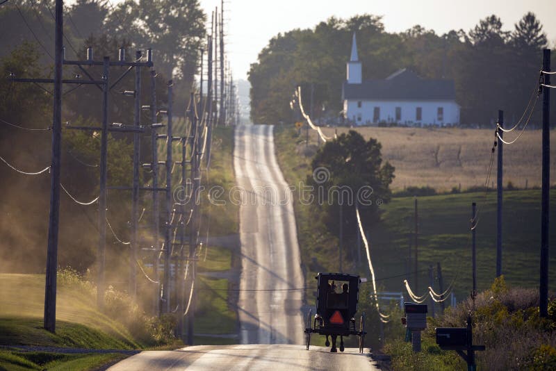 Ohio Amish Country with a Barn and a White Fence Stock Image - Image of