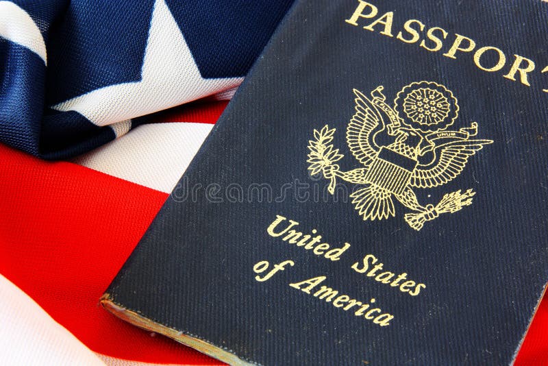 USA passport on The US flag stock photos