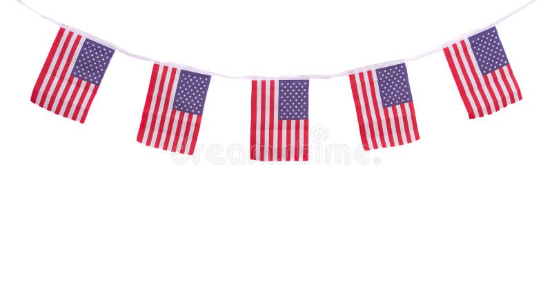 A chain / garland/ bunting of USA flags hanging proudly for July 4 Independence Day. A chain / garland/ bunting of USA flags hanging proudly for July 4 Independence Day