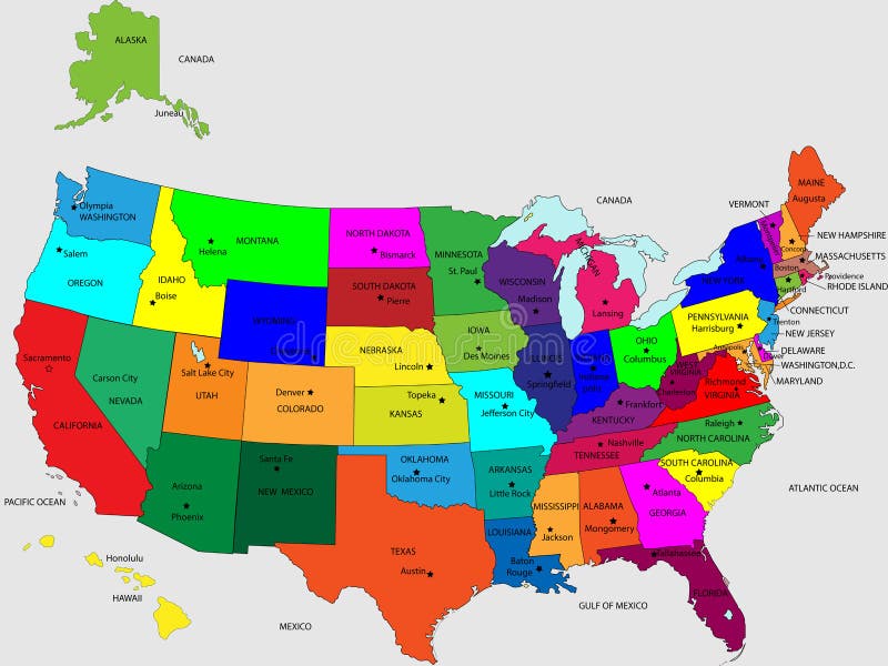 USA 50 States Colorful Map and State Names vector. USA 50 States Colorful Map and State Names vector