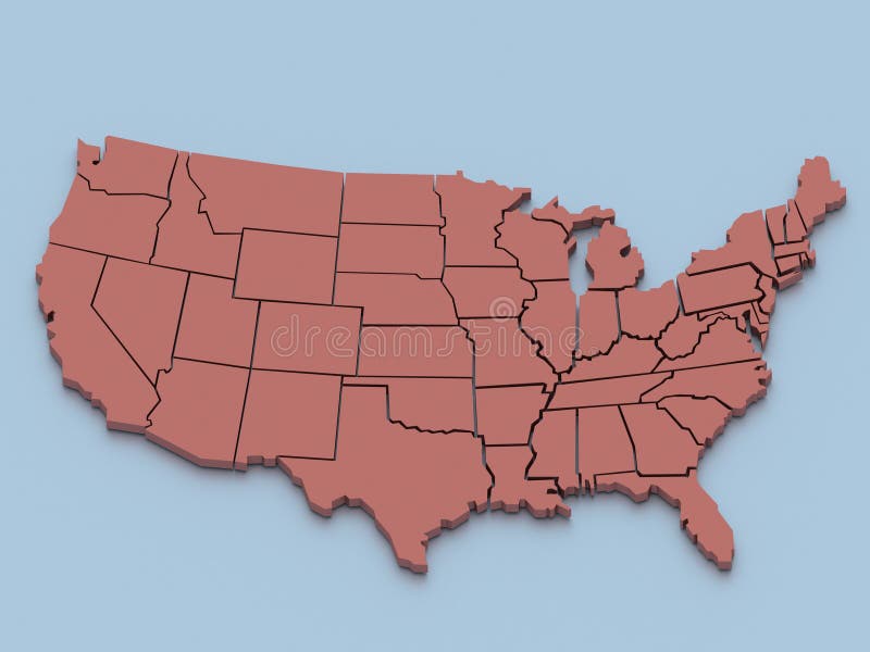 USA State Map High Detailed Border. Political Borders of the United