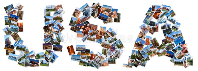 USA text shape written with pictures vector illustration