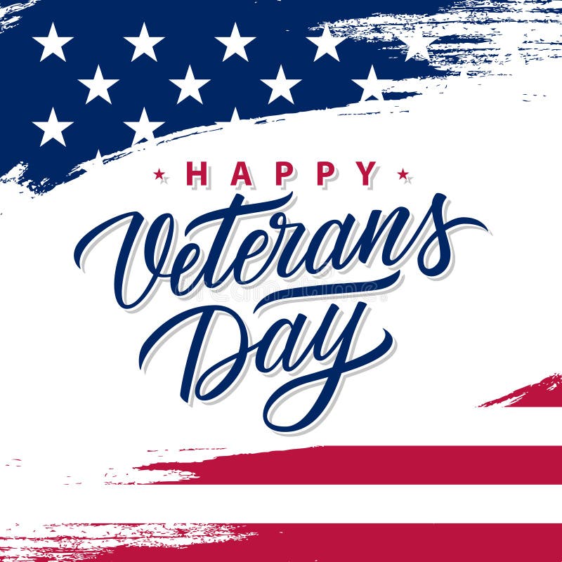 USA Veterans Day greeting card with brush stroke background in United States national flag colors and hand lettering. vector illustration USA Veterans Day greeting card with brush stroke background in United States national flag colors and hand lettering. vector illustration