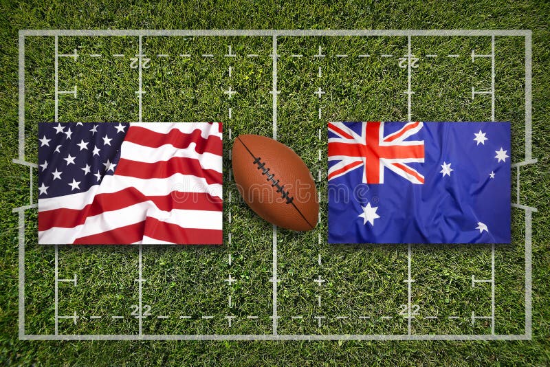 USA Vs. Australia Flags on Rugby Field Stock Image - Image of football