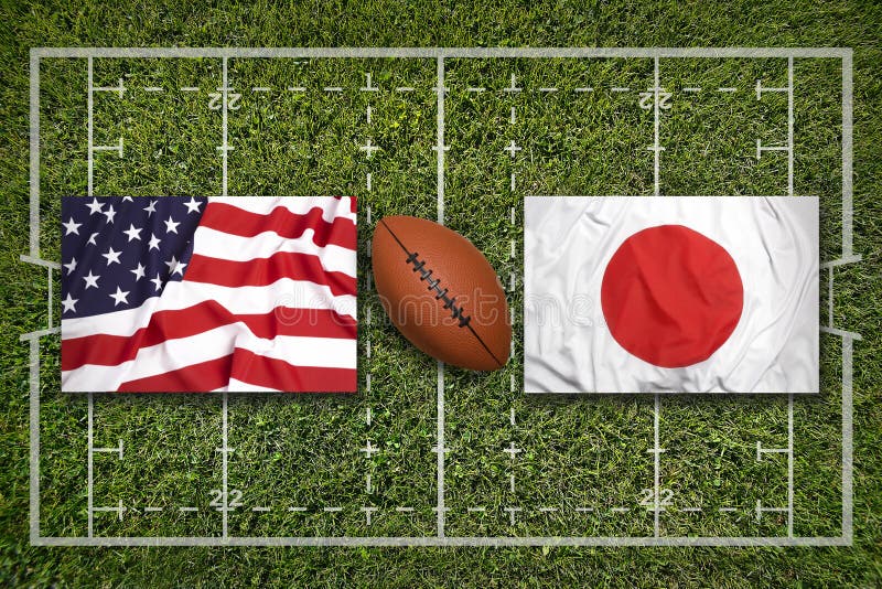 USA vs. Japan flags on rugby field