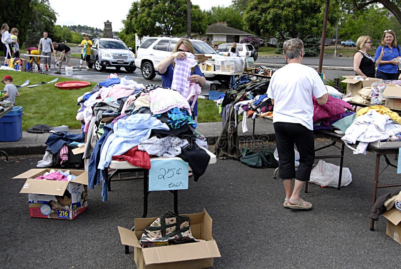 LEWISTON/IDAHO /USA- Yard sale of local protestant church to help church youth to travel seatle for camp and item are a dollar or less then dollar and in cents 24 May 2014 (Photo by Francis Dean/Deanpictures). LEWISTON/IDAHO /USA- Yard sale of local protestant church to help church youth to travel seatle for camp and item are a dollar or less then dollar and in cents 24 May 2014 (Photo by Francis Dean/Deanpictures)