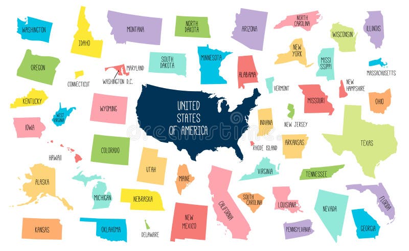 USA översikt med avskilda tillstånd royaltyfri illustrationer USA översikt med avskilda tillstånd royaltyfri illustrationer