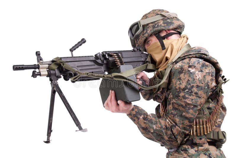 USA żołnierze piechoty morskiej z M249 maszynowym pistoletem obrazy royalty free USA żołnierze piechoty morskiej z M249 maszynowym pistoletem obrazy royalty free