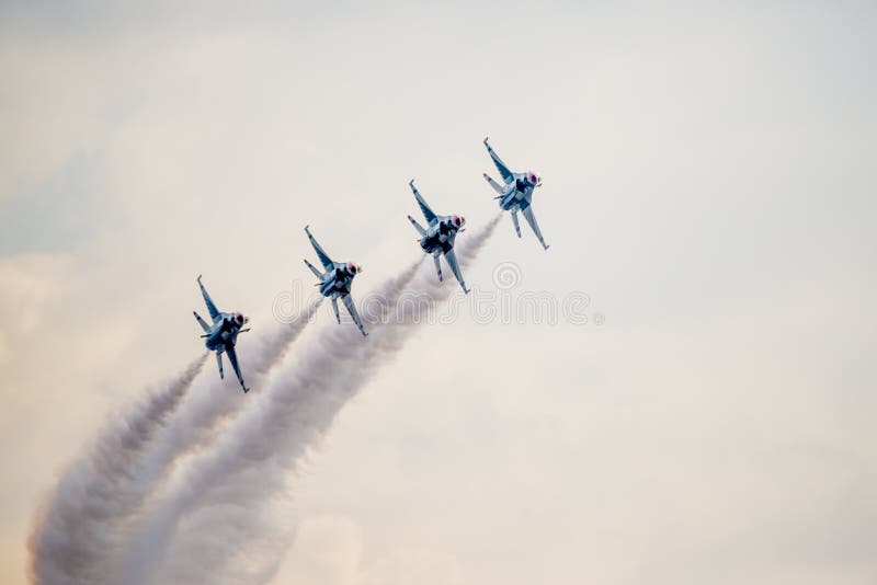 San Antonio, Texas - October, 31: United States Air Force F-16 Thunderbirds in formation. San Antonio, Texas - October, 31: United States Air Force F-16 Thunderbirds in formation