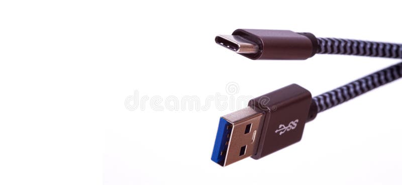 USB C cable on white background data transfert. Usb data transfer stock images, royalty-free photos and pictures