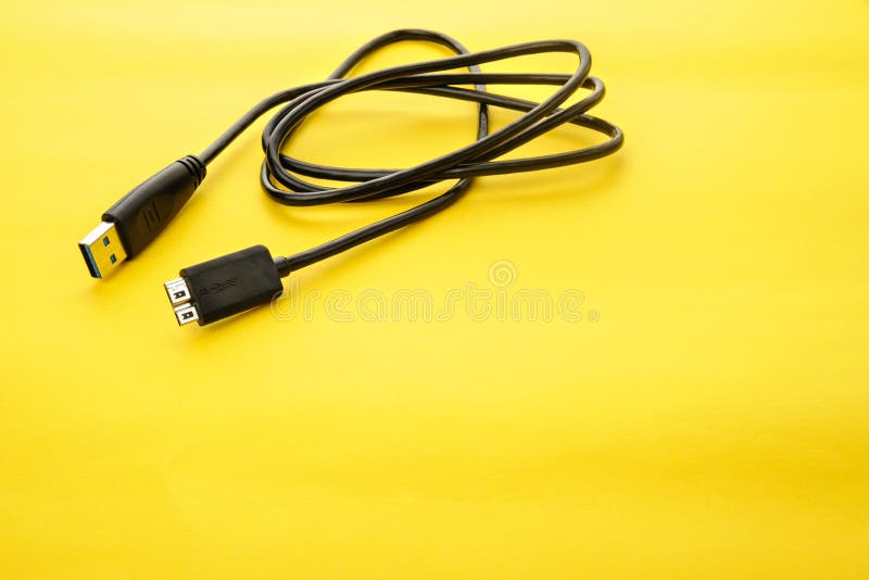 Yellow Usbcable Micro Usb Isolated Stock Image Image of closeup