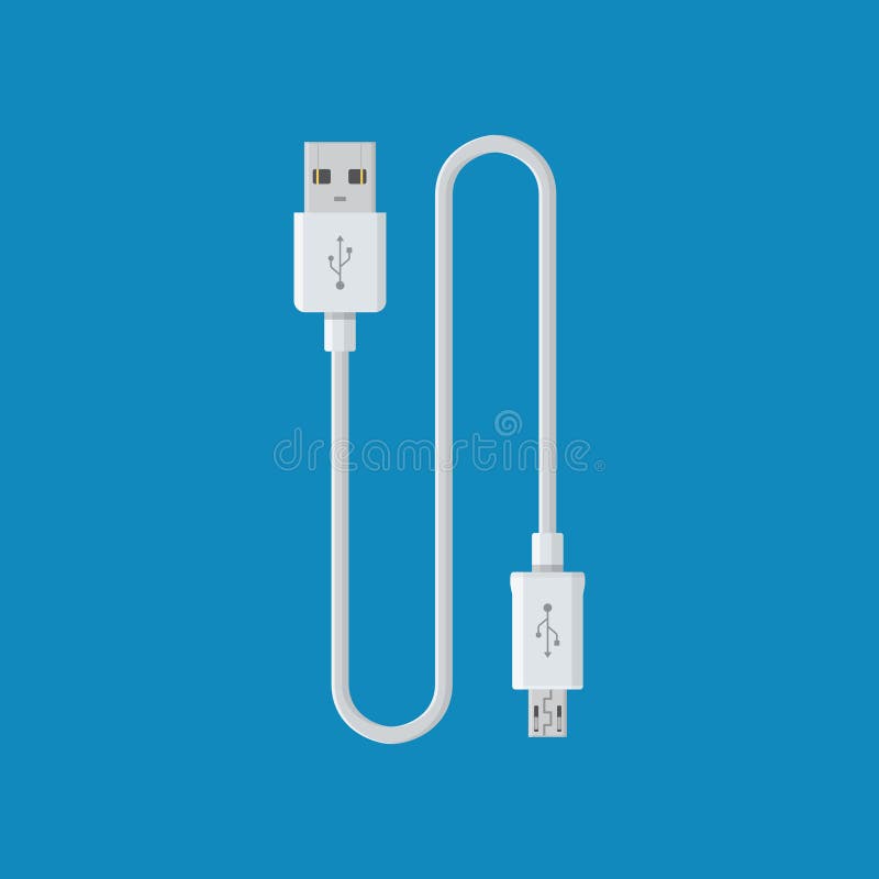 USB cable cord icon for web on blue backround. vector illustration