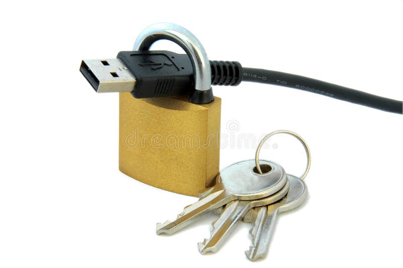 USB cable, lock and keys stock photo. Image of padlock 7254774