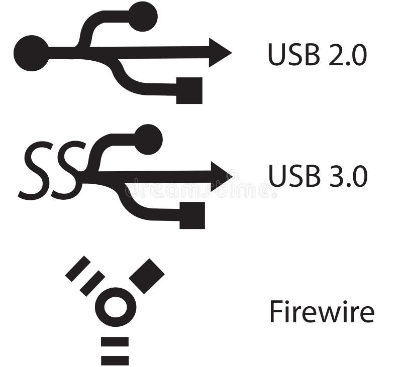 USB 2.0, 3.0 and firewire sign symbol