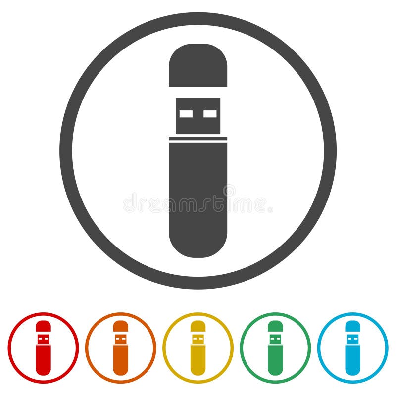 Usb flash memory icon, 6 Colors Included, simple vector icons set