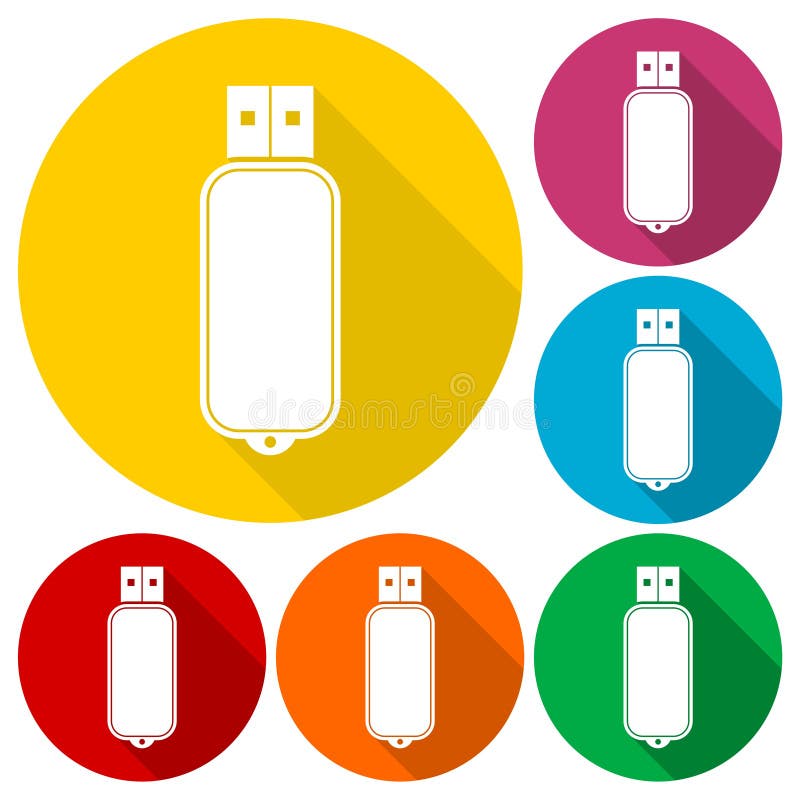 Usb flash memory icons set with long shadow stock illustration