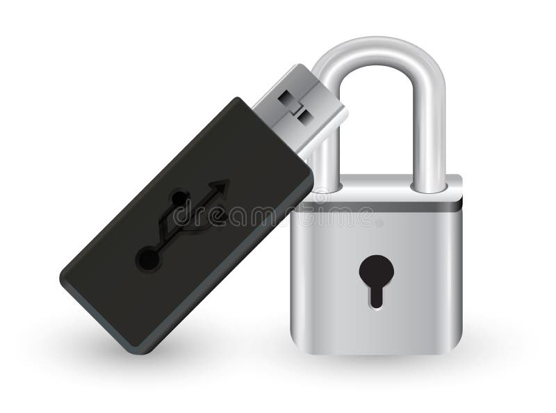 Usb flashdrive mit einem Metallstahlhauptschlüsselverschluß stock abbildung Usb flashdrive mit einem Metallstahlhauptschlüsselverschluß stock abbildung