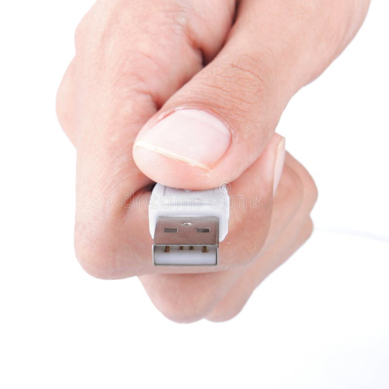 Usb on hand over white background