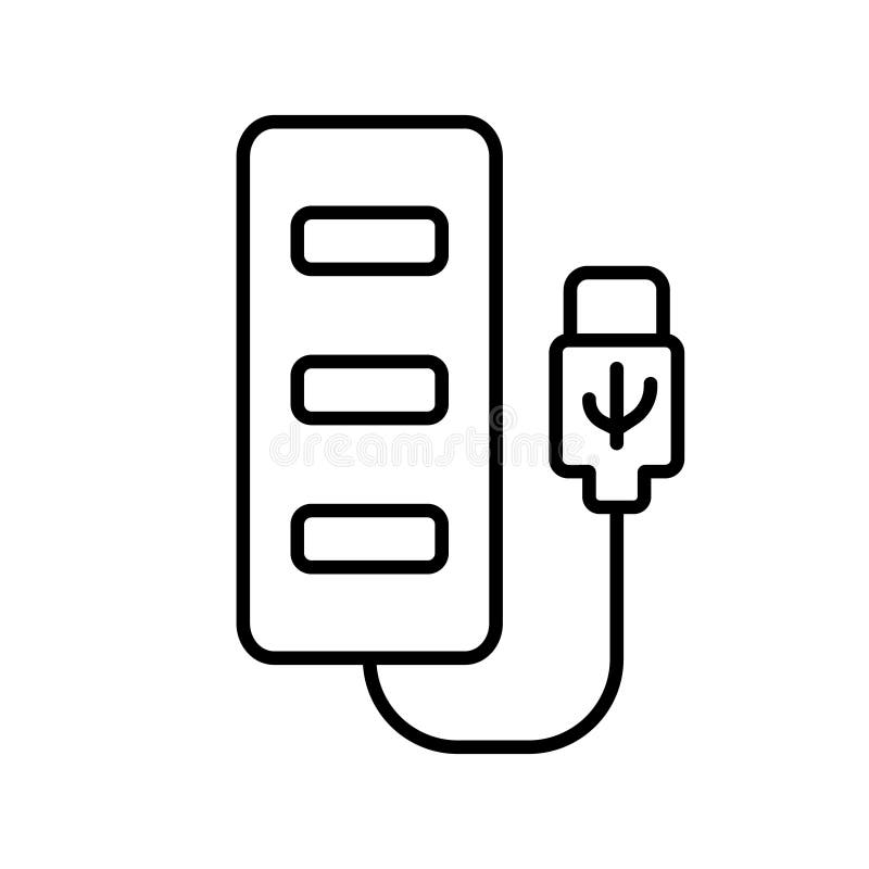 Usb Hub Icon Linear Logo Of Computer Port Black Simple Illustration Of Multiport Adapter For Connecting Devices Contour Stock Vector Illustration Of Label Port