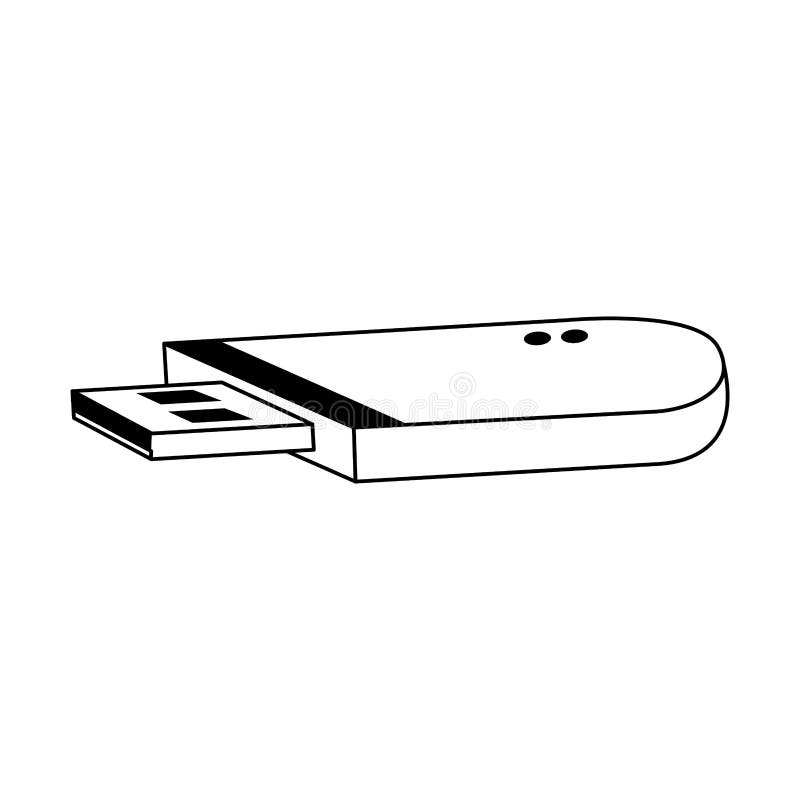 USB Storage Portable Device Isolated in Black and White Stock Vector
