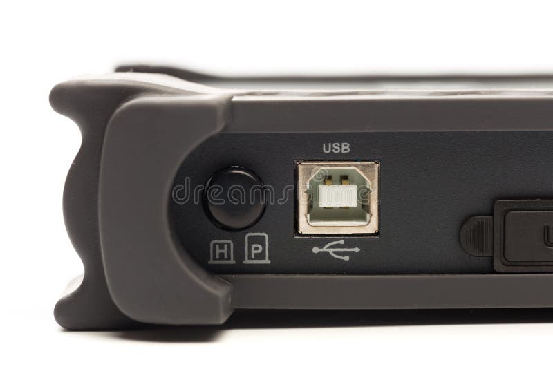 USB type B input of digital signal oscilloscope stock image