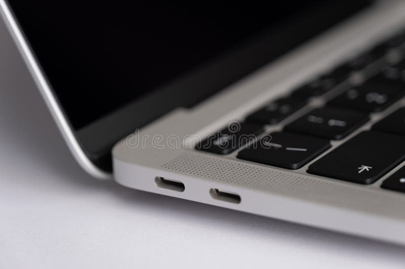 USB type-c input charging connector of laptop close-up royalty free stock image