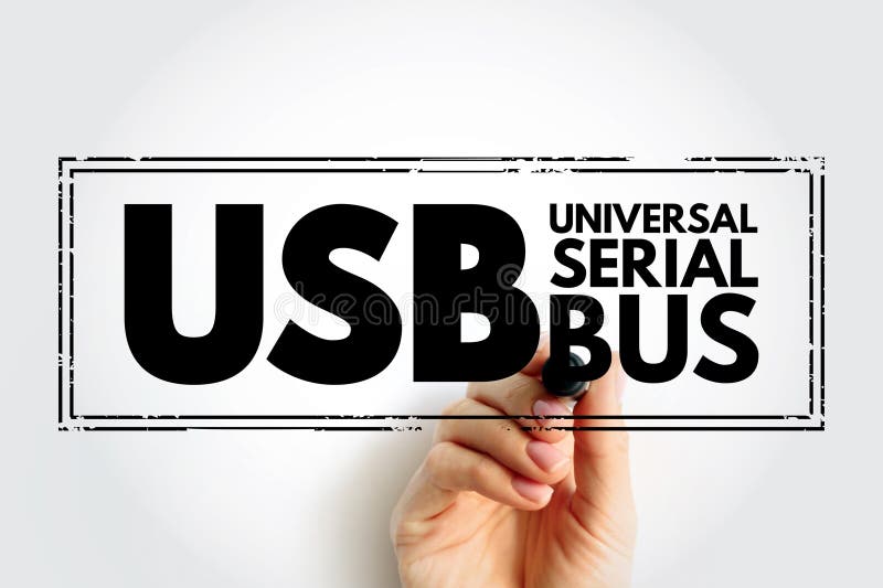 USB Universal Serial Bus - common interface that enables communication between devices and a host controller, acronym text stamp royalty free illustration